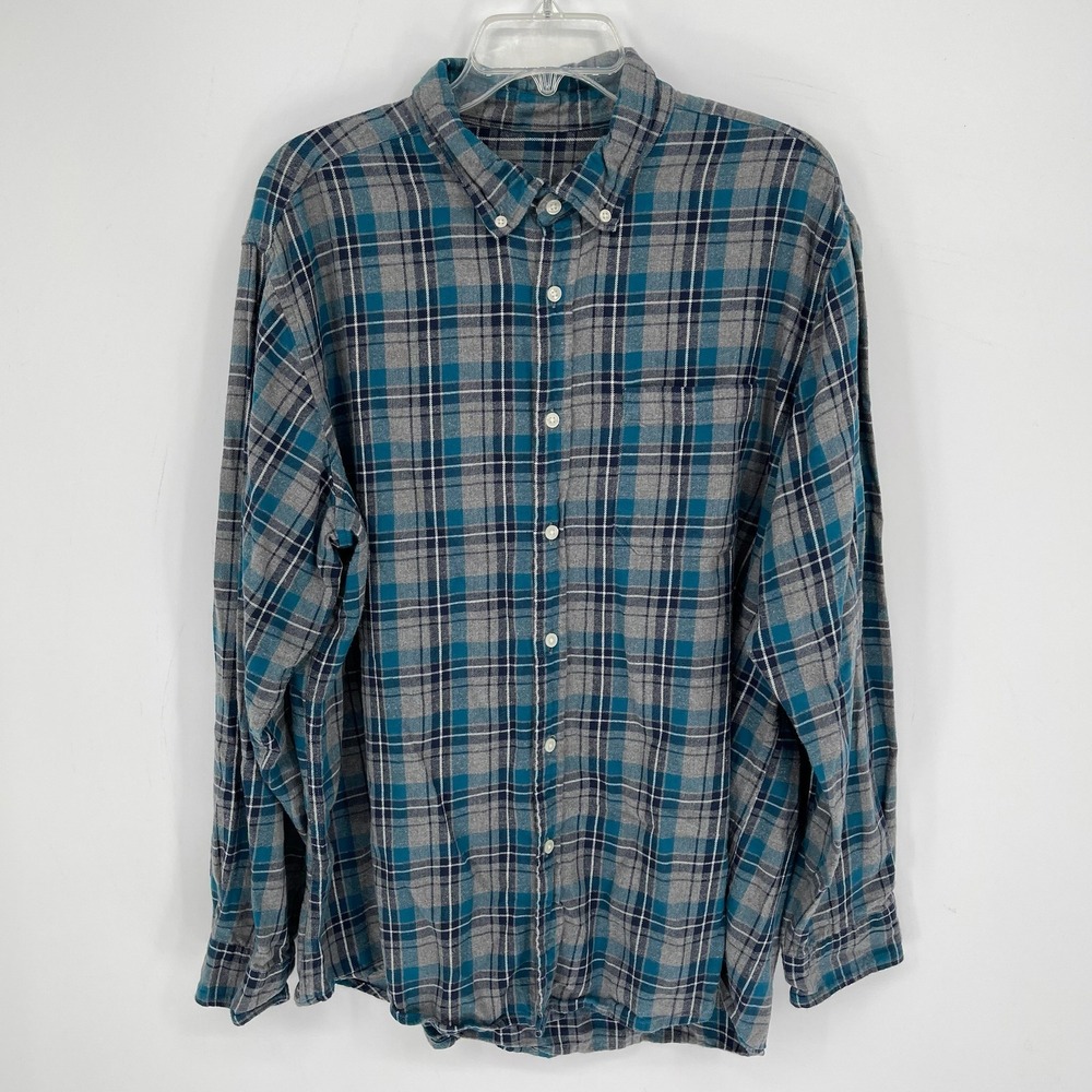 George &‎ Martha Men's Blue Plaid Button Down Relaxed Fit Flannel Shirt Size XL